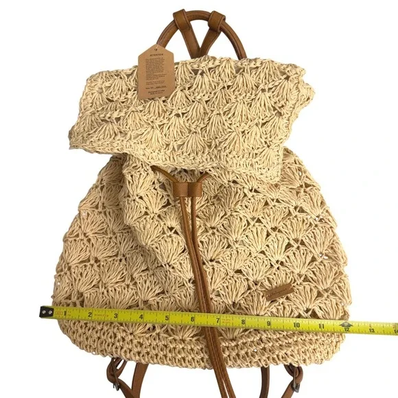Galian My Imperial Beige Bihemian Straw Crochet Backpack ABG-1016 New With Tags - Picture 5 of 6